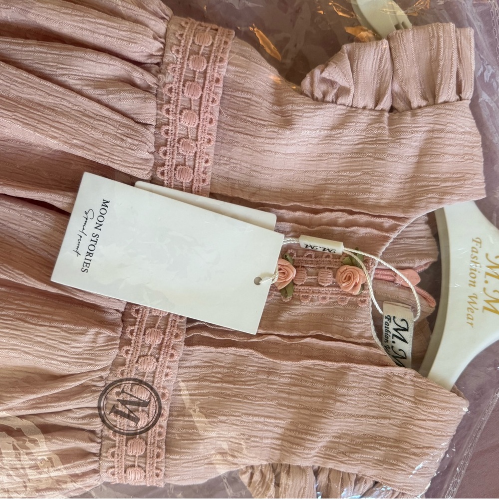 M&M'S Dusty Pink Flutter-Sleeve Girls Dress - Picture 2 of 3